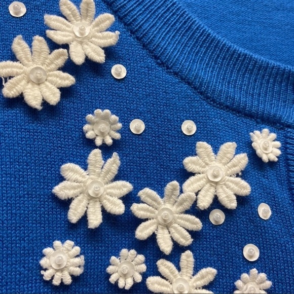 CHARTER CLUB Summer Splash Cardigan 3D Floral Appliqué in Blue Bell‎ Women’s 3X - Picture 3 of 8